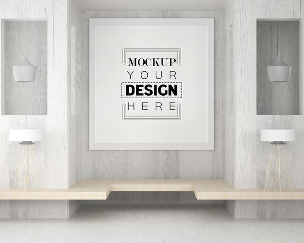 Free Poster Frame Mockup In Living Room Psd