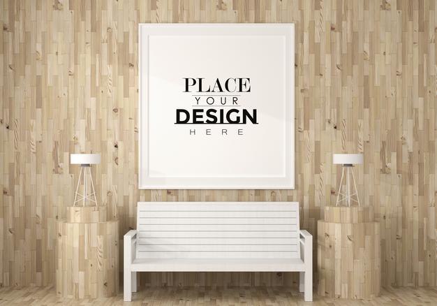 Free Poster Frame Mockup In Living Room Psd