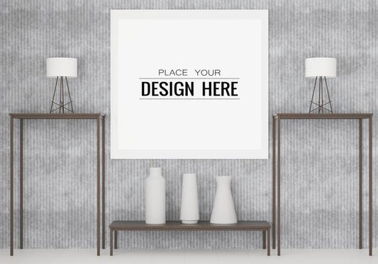 Free Poster Frame Mockup In Living Room Psd