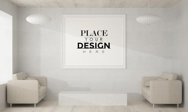 Free Poster Frame Mockup In Living Room Psd