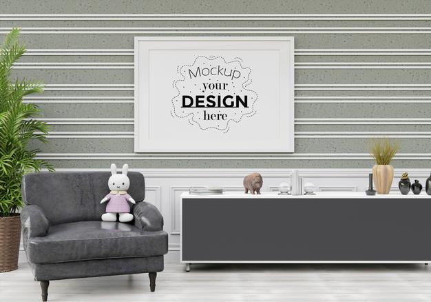 Free Poster Frame Mockup In Living Room Psd