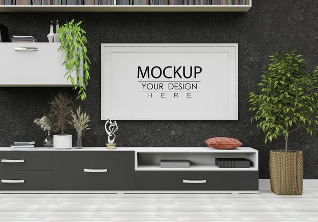 Free Poster Frame Mockup In Living Room Psd