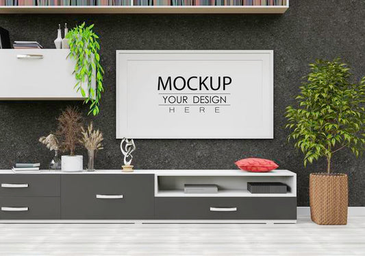 Free Poster Frame Mockup In Living Room Psd