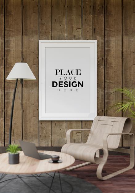 Free Poster Frame Mockup In Living Room Psd