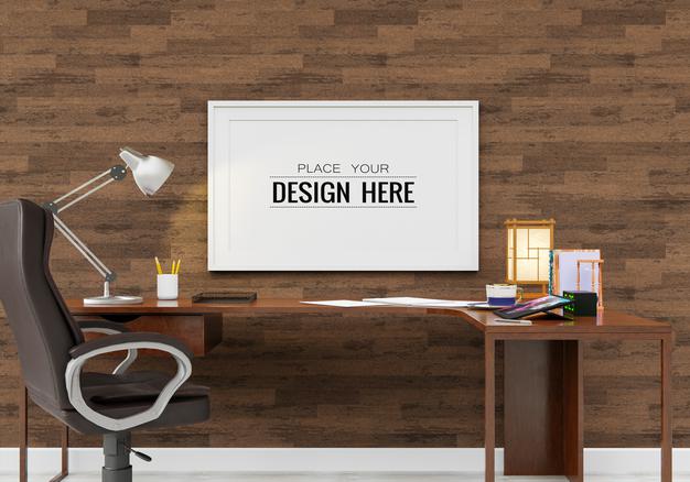 Free Poster Frame Mockup In Living Room Psd