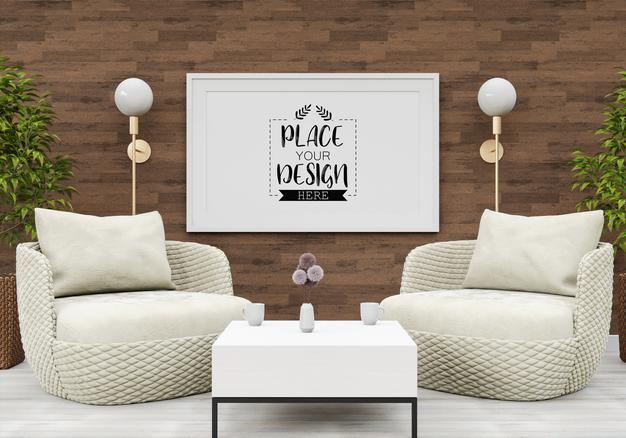 Free Poster Frame Mockup In Living Room Psd