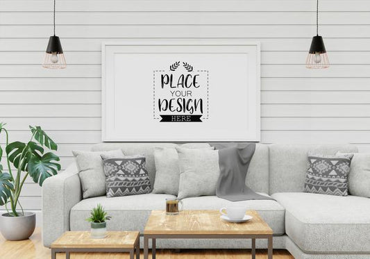 Free Poster Frame Mockup In Living Room Psd