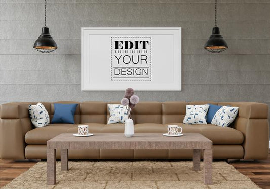 Free Poster Frame Mockup In Living Room Psd