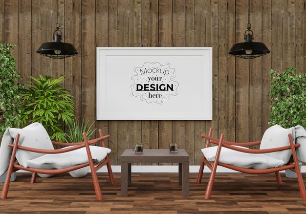 Free Poster Frame Mockup In Living Room Psd