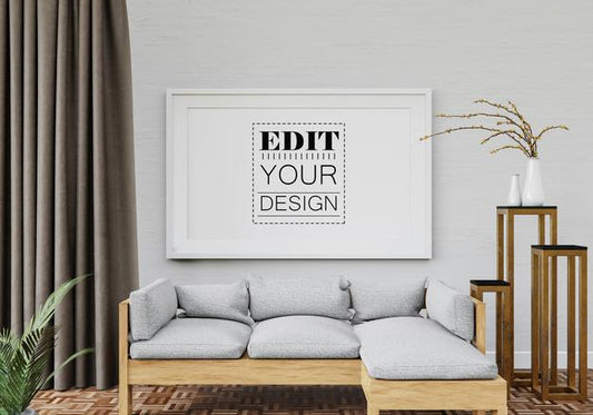 Free Poster Frame Mockup In Living Room Psd