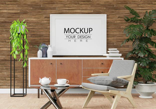 Free Poster Frame Mockup In Living Room Psd