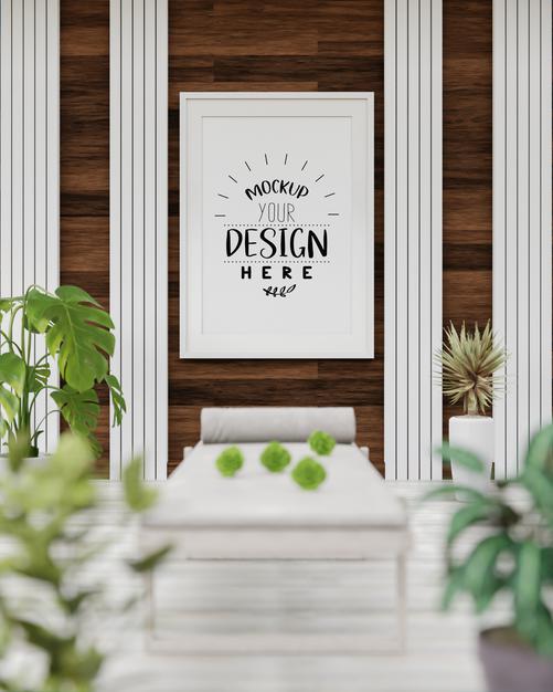 Free Poster Frame Mockup In Living Room Psd