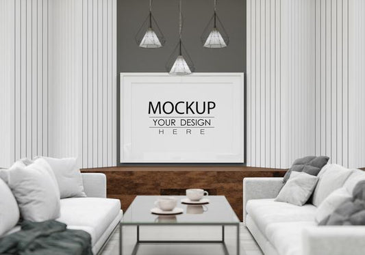 Free Poster Frame Mockup In Living Room Psd