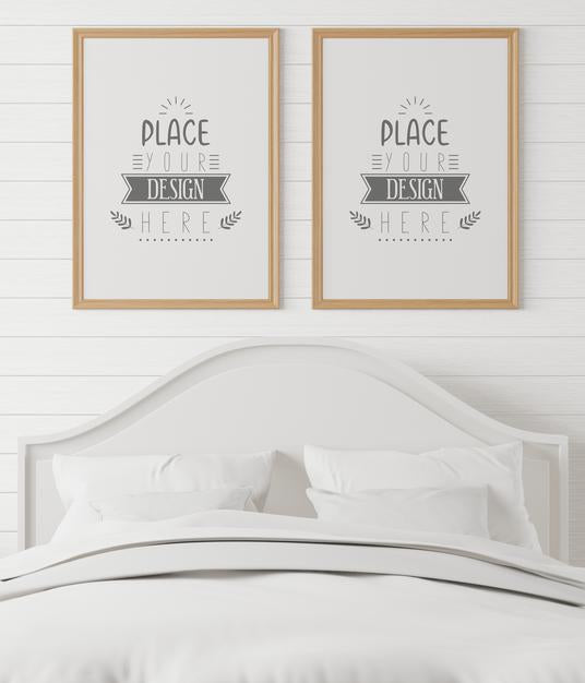 Free Poster Frame Mockup Interior In A Bedroom Psd