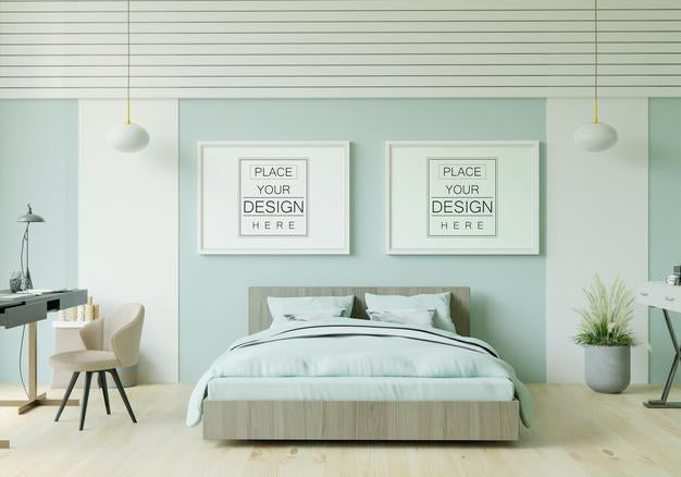 Free Poster Frame Mockup Interior In A Bedroom Psd