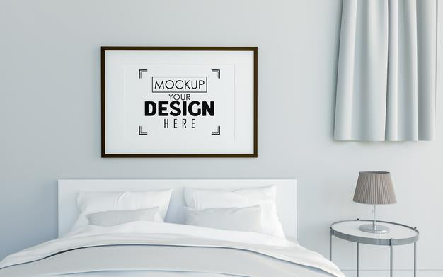 Free Poster Frame Mockup Interior In A Bedroom Psd