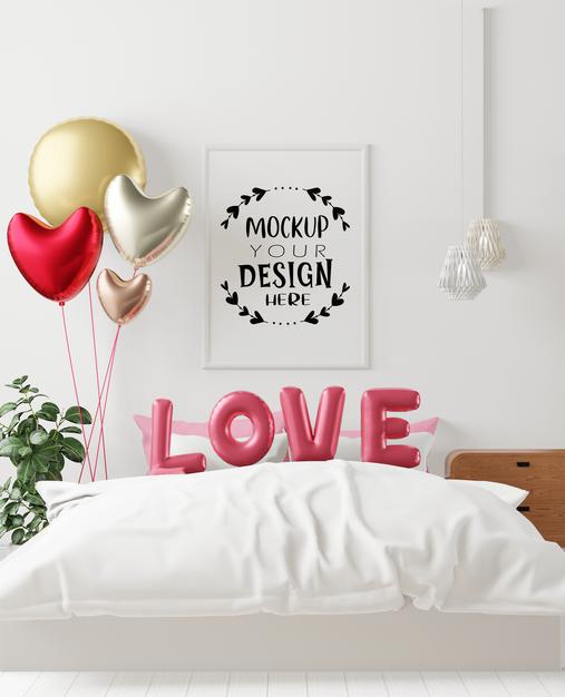 Free Poster Frame Mockup Interior In A Bedroom Psd