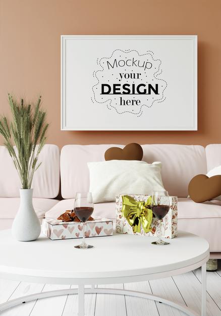 Free Poster Frame Mockup Interior In A Bedroom Psd