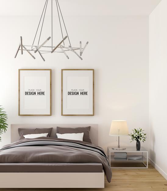 Free Poster Frame Mockup Interior In A Bedroom Psd