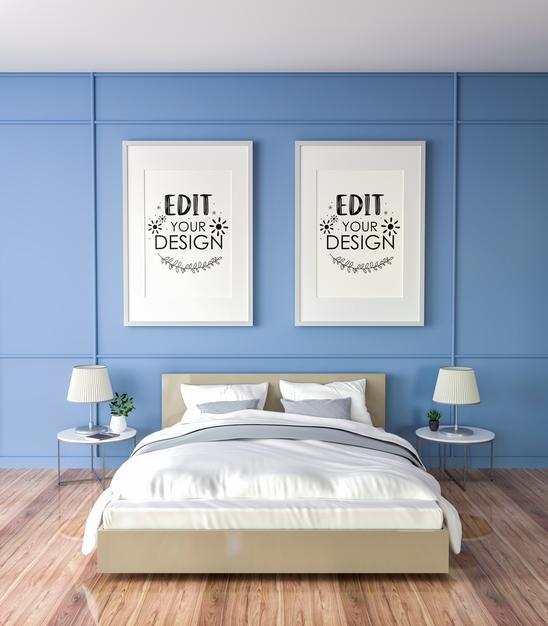 Free Poster Frame Mockup Interior In A Bedroom Psd