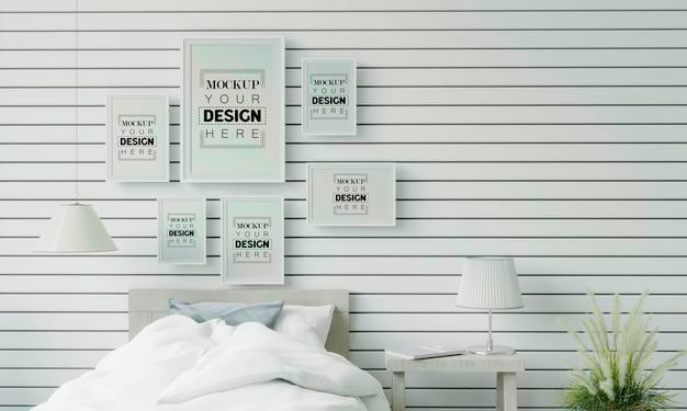 Free Poster Frame Mockup Interior In A Bedroom Psd