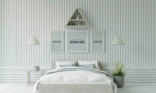 Free Poster Frame Mockup Interior In A Bedroom Psd