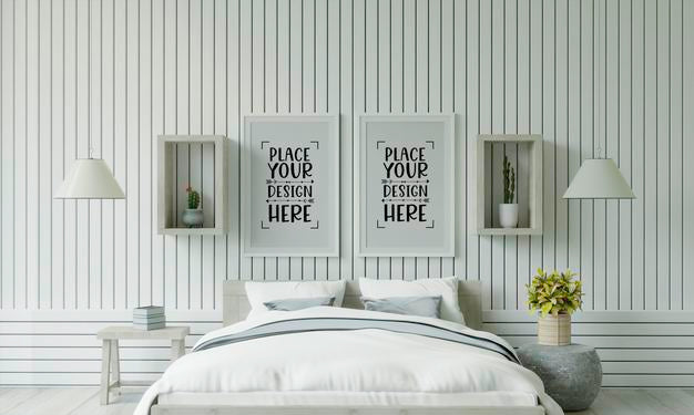 Free Poster Frame Mockup Interior In A Bedroom Psd