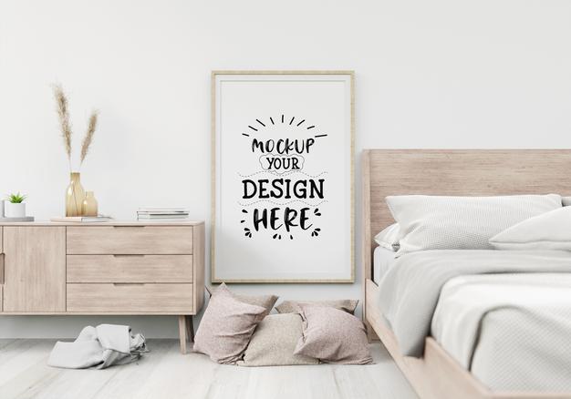 Free Poster Frame Mockup Interior In A Bedroom Psd