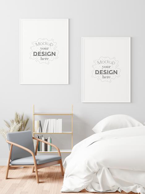 Free Poster Frame Mockup Interior In A Bedroom Psd