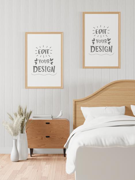 Free Poster Frame Mockup Interior In A Bedroom Psd