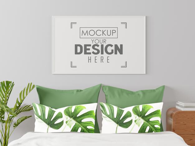 Free Poster Frame Mockup Interior In A Bedroom Psd