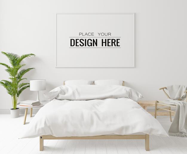 Free Poster Frame Mockup Interior In A Bedroom Psd