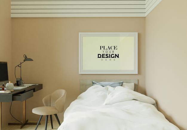 Free Poster Frame Mockup Interior In A Bedroom Psd