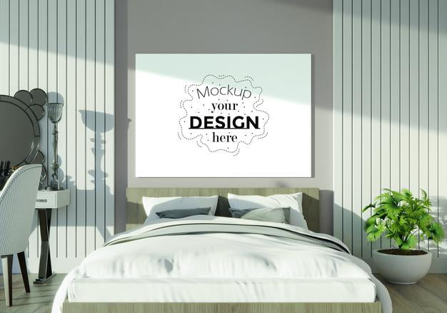 Free Poster Frame Mockup Interior In A Bedroom Psd