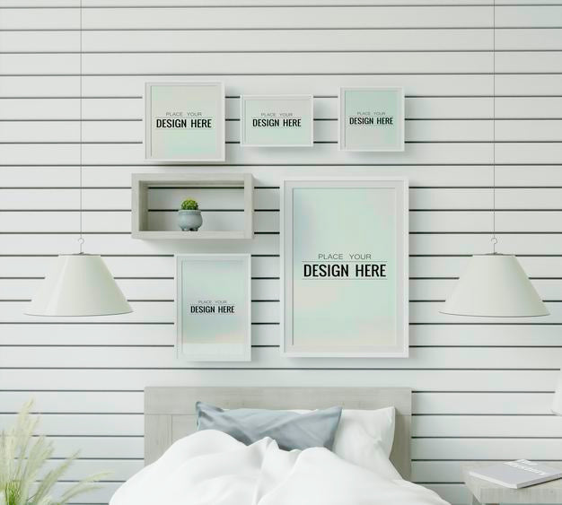 Free Poster Frame Mockup Interior In A Bedroom Psd