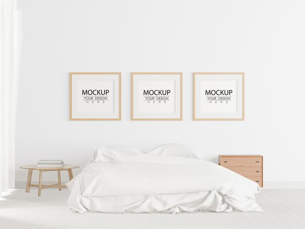 Free Poster Frame Mockup Interior In A Bedroom Psd