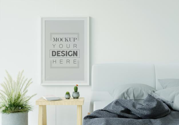 Free Poster Frame Mockup Interior In A Bedroom Psd