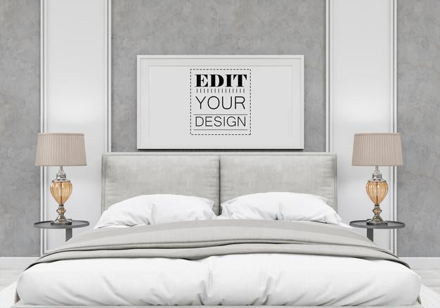 Free Poster Frame Mockup Interior In A Bedroom Psd