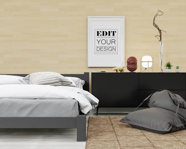 Free Poster Frame Mockup Interior In A Bedroom Psd