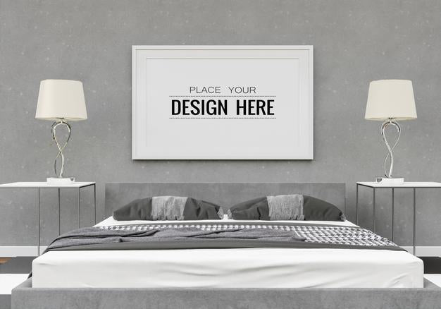 Free Poster Frame Mockup Interior In A Bedroom Psd