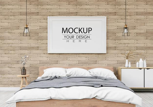 Free Poster Frame Mockup Interior In A Bedroom Psd