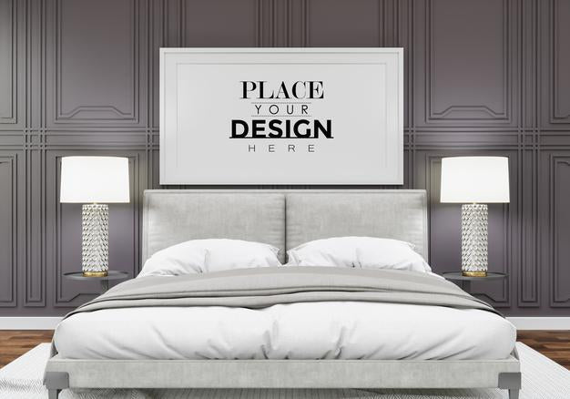 Free Poster Frame Mockup Interior In A Bedroom Psd