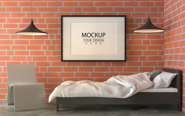 Free Poster Frame Mockup Interior In A Bedroom Psd