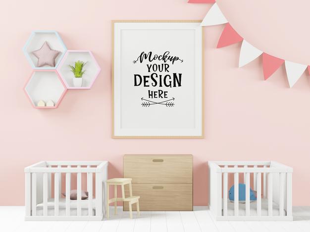 Free Poster Frame Mockup Interior In A Bedroom Psd