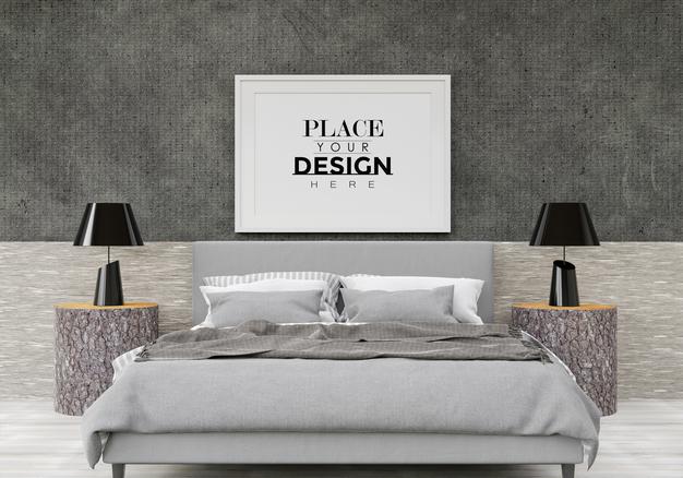 Free Poster Frame Mockup Interior In A Bedroom Psd