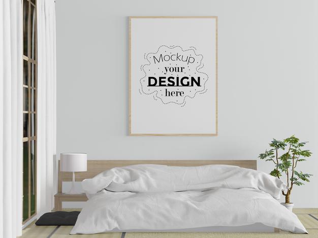 Free Poster Frame Mockup Interior In A Bedroom Psd