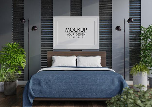 Free Poster Frame Mockup Interior In A Bedroom Psd