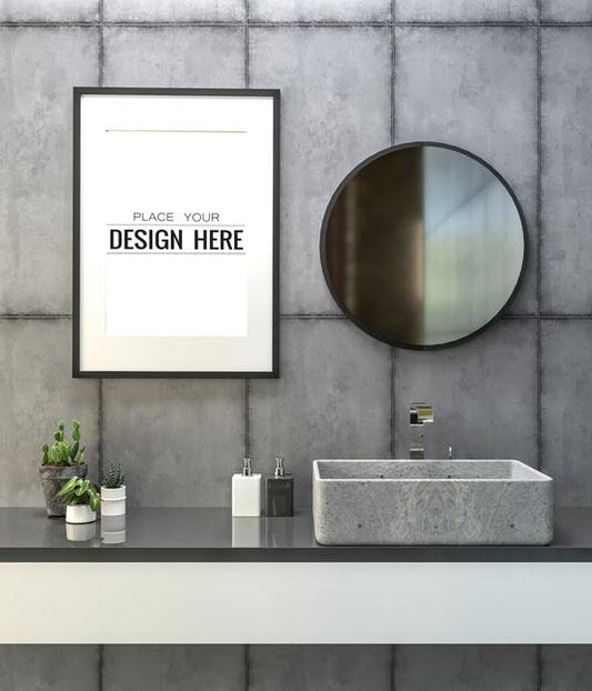 Free Poster Frame Mockup On Bathroom Interior Psd