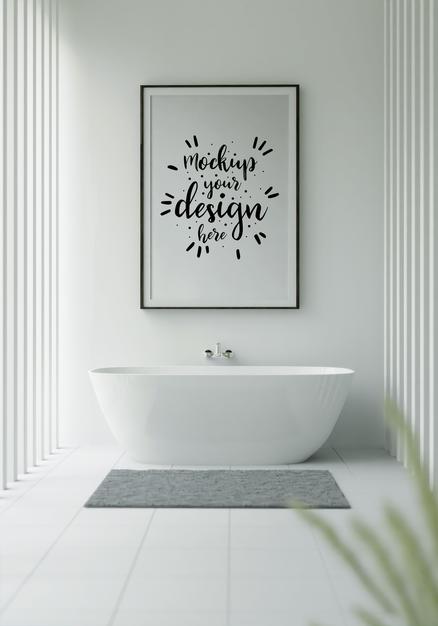 Free Poster Frame Mockup On Bathroom Interior Psd