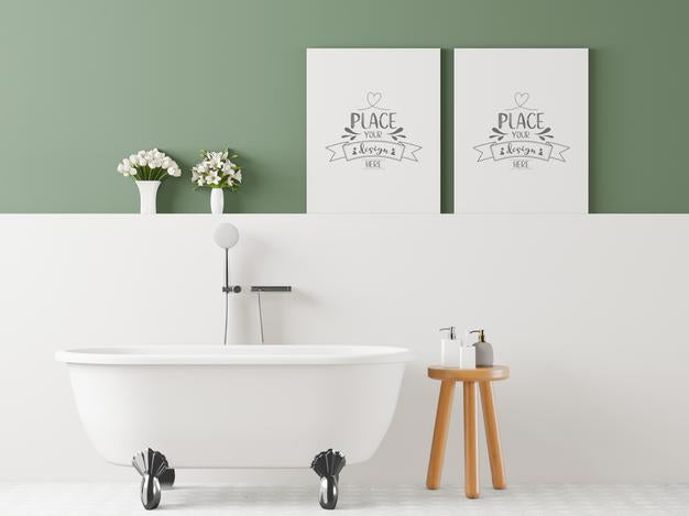 Free Poster Frame Mockup On Bathroom Interior Psd